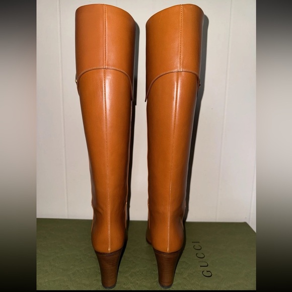 Gucci Knee High Boots Elizabeth Half Horse Bite Light Brown Leather Women Size 9 - Picture 4 of 15